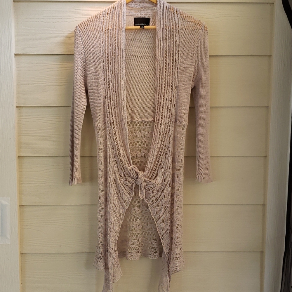 Cynthia Rowley Crocheted Front Tie Long Cardigan